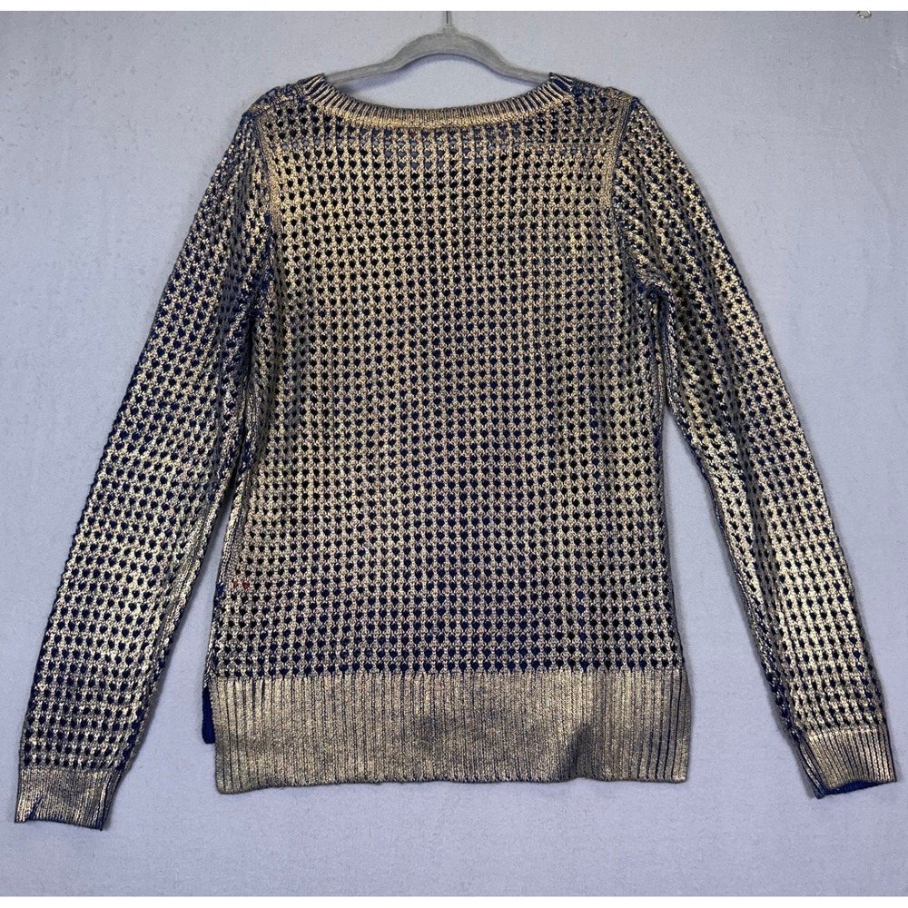 Open‎ Crochet Blue Gold Metallic sweater 5/48 by Saks 5th Avenue Retro Grunge - Picture 2 of 6